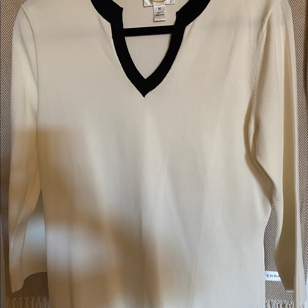 Talbots V- neck trimmed with black, color cream